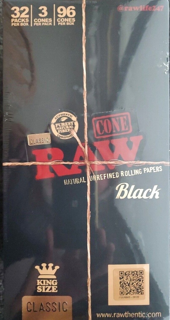 RAW Cones King Size Black 3/32 ct
