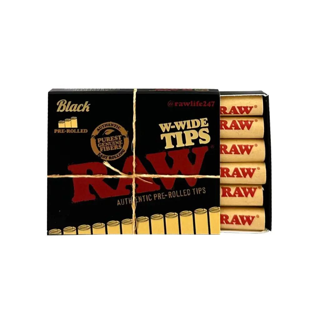 RAW BLACK W-WIDE PRE-ROLLED TIPS 20CT