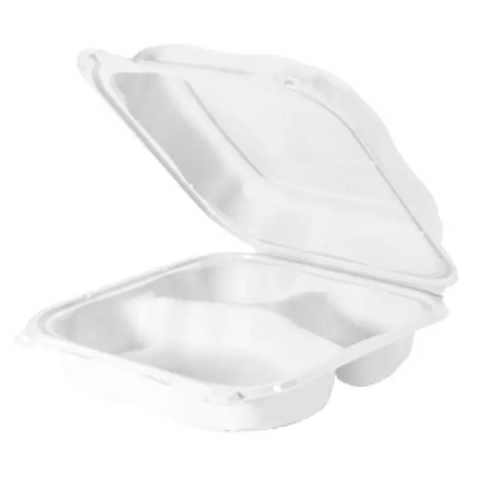 [00806795007411] First Mark Hinged Container Three Compartment 2/100 ct. (White)