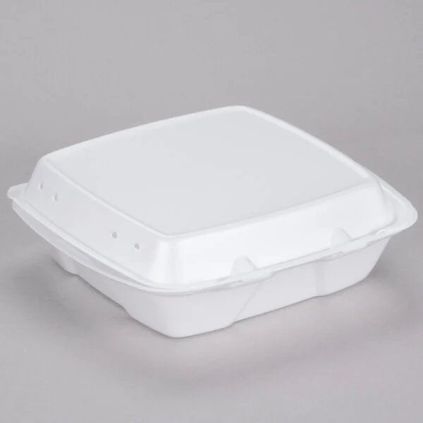 [00806795137675] CONTAINER FOAM 1-COMPARTMENT 9X9X3 WHITE VENTED SNAP-IT 2/100 ct