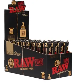 [716165252061] RAW CONES KING SIZE BLACK 3/32CT