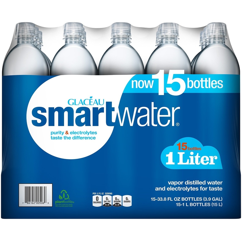 Smartwater Vapor Distilled Premium Water Bottles  1 Liter  15 Pack