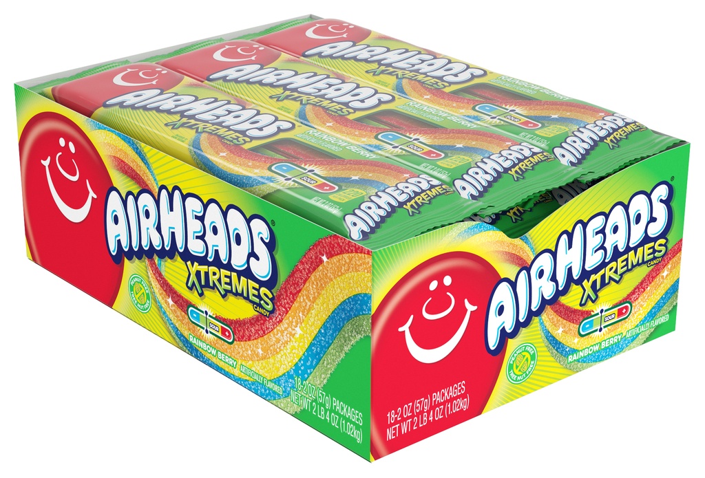 Airheads Xtremes Sour Belts  Sweetly Sour Chewy Candy  2 Ounce Packs  18 Count