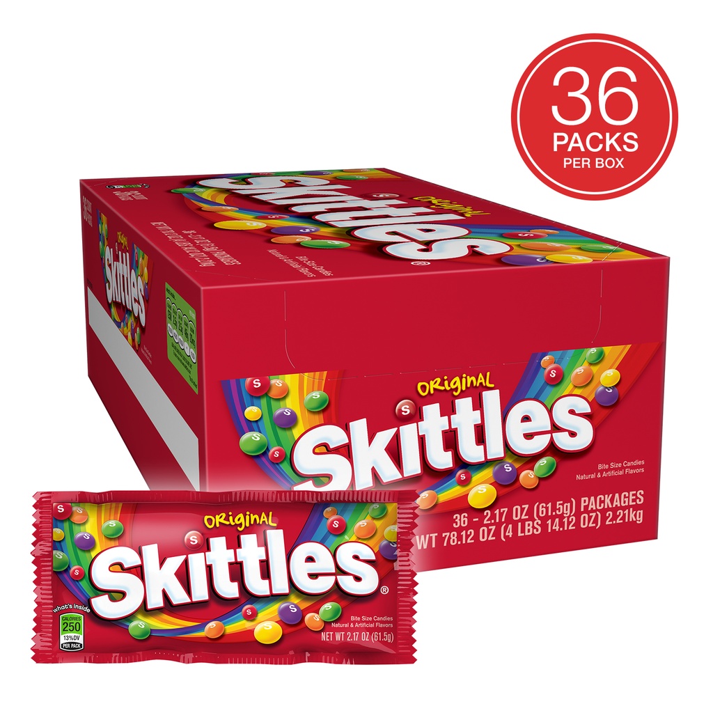 Skittles Chewy Candy, Original, 2.17 Oz Bag, 36 Bags