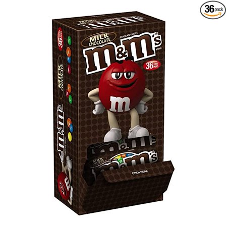 M&M Milk Chocolate Candy Singles Size 1.69-Ounce Pouch 36-Count Box