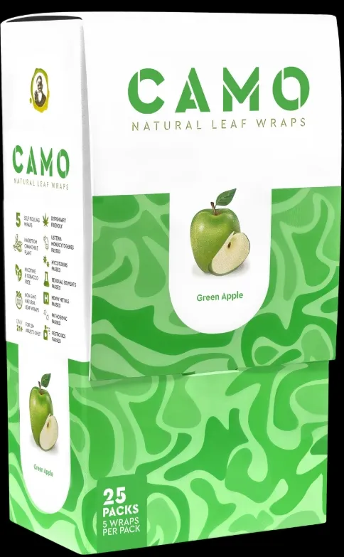 [850030268464] CAMO GREEN APPLE LEAF WRAP 25/5CT