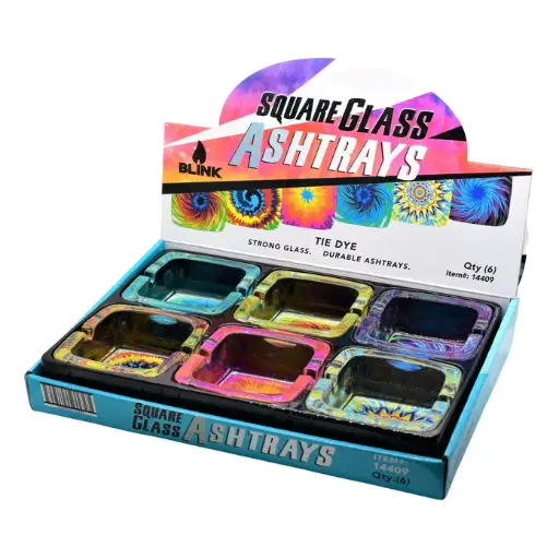 [018505144105] Blink Square Glass Ashtray Solid Color 6ct