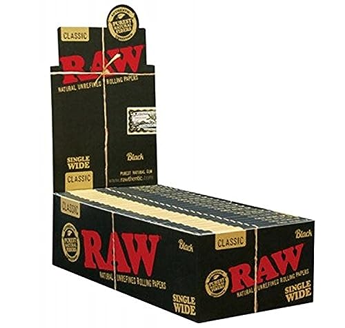 [716165250333] RAW Black Classic Natural Unrefined Rolling Papers - Ultra Thin - 70mm Single Wide - (25)