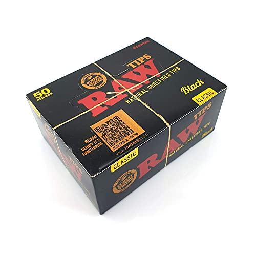 [716165251682] RAW Black Rolling Paper Filter Tips - 50 ct
