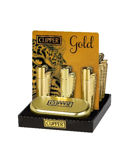 [091585041588] CLIPPER LIGHTERS CMP11 GOLD MATTE/SHINY MIX 12CT - TRAY