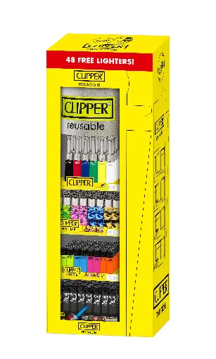 [091585048846] CLIPPER LIGHTERS 4-TIER MIXED DISPLAY+FREE TRAY 168CT