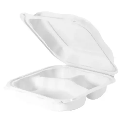 [00806795007411] First Mark Hinged Container Three Compartment 2/100 ct. (White)