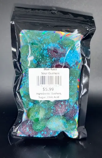 SWEETS AND TREATS BLUE RAZZ SOUR GUSHERS