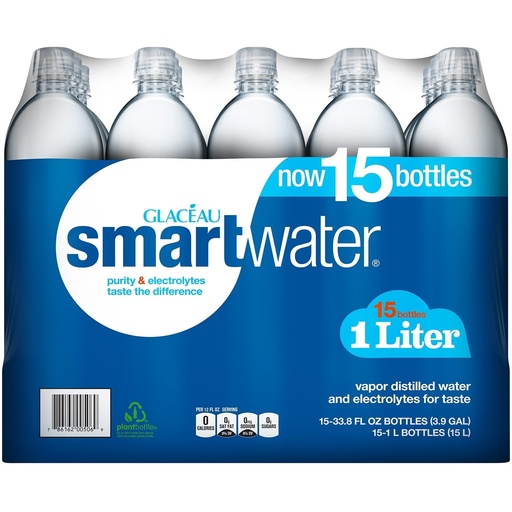 Smartwater Vapor Distilled Premium Water Bottles  1 Liter  15 Pack