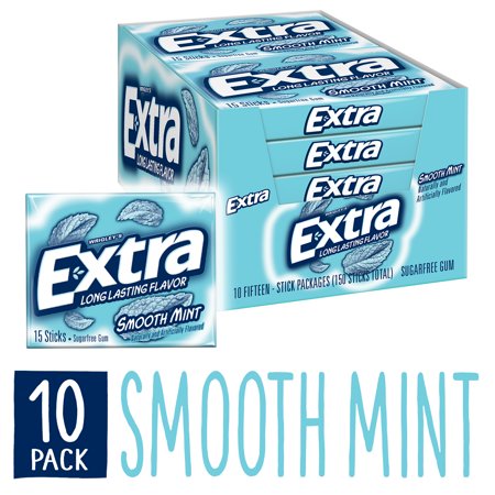 Extra Smooth Mint Sugarfree Gum 15 Count (Pack of 10)